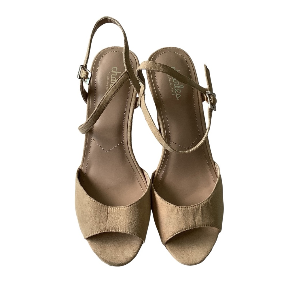 Women's 9M Charles by Charles David Lambert Cork Wedge Sandals Nude EUC